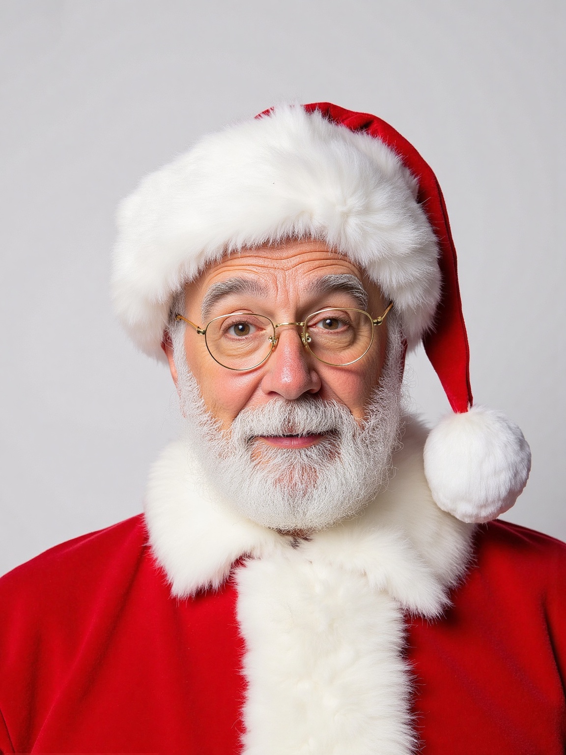 christmas,  christmas theme,  A close-up shot of a Santa Claus's face is positioned in front of a plain white wall. He is...