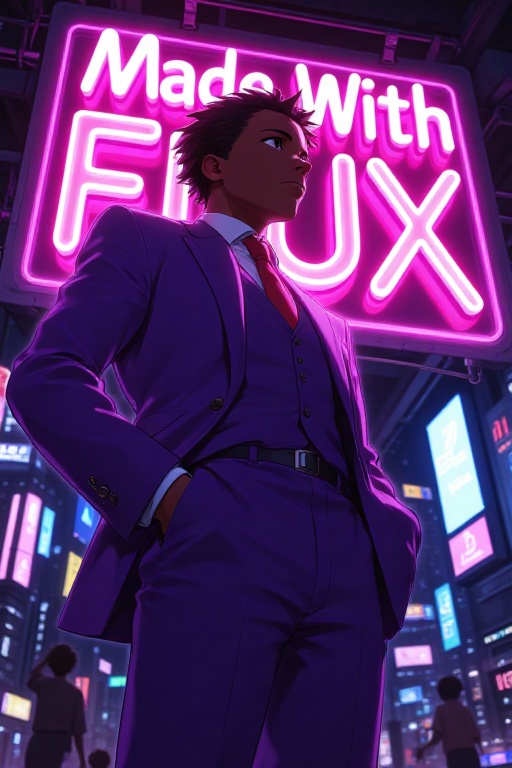 This is a digital anime illustration of a black man wearing a purple suit,  volumetric lighting,  foreshortening on Tensor...