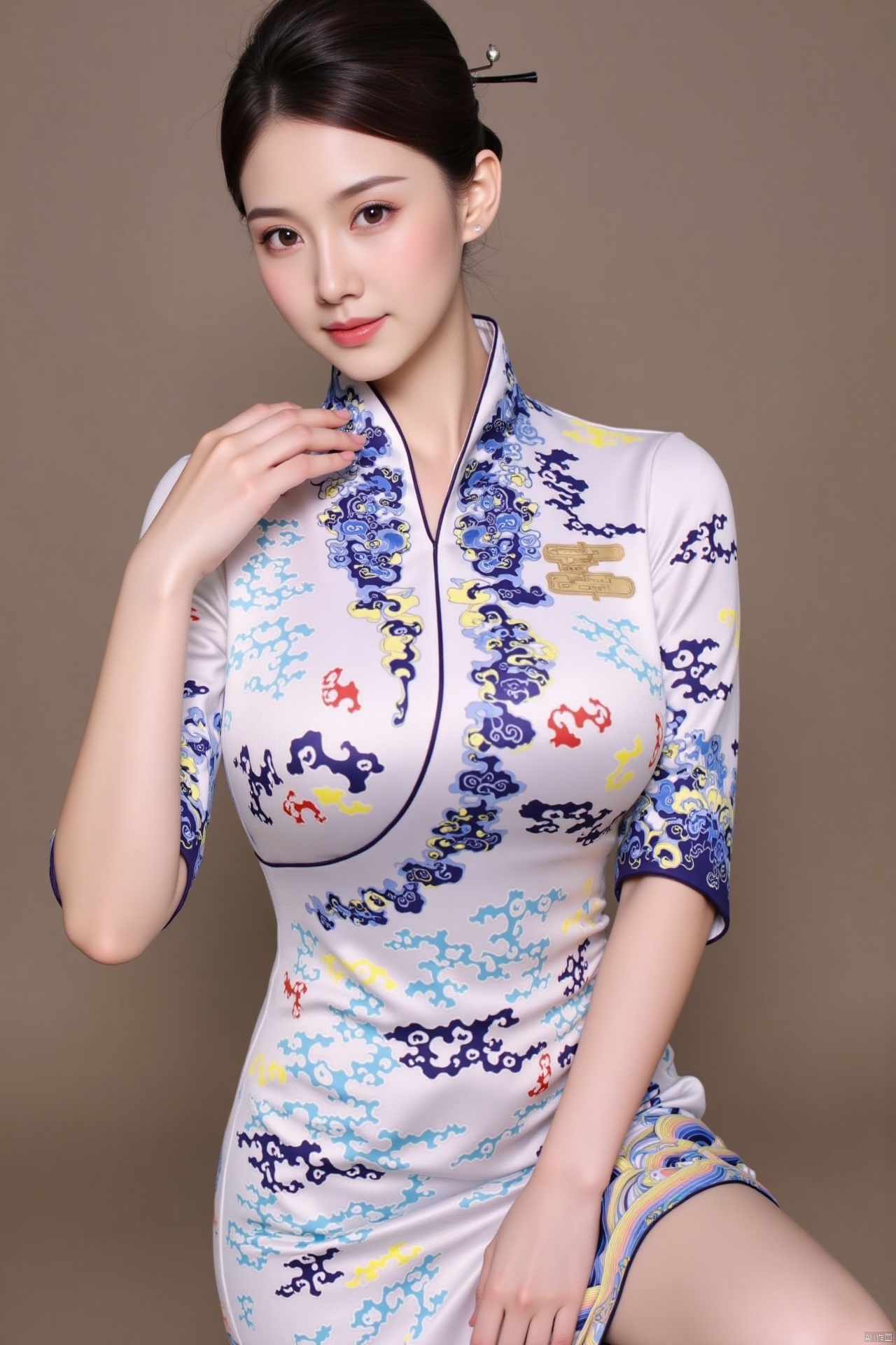 masterpiece,(best quality),official art, (1girl), (solo), ((looking_at_viewer)),(huge breasts:2.89),(full breasts:1.99),Xnanhangqipao,Xhanfu,Xtanghanfu,Xzihanfu,Xqipao,Xzhanguopao