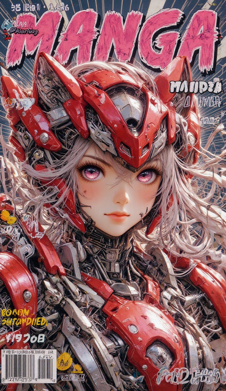 Create a stunning comic book cover featuring the bold logo name "MANGA" in vibrant pink grunge-style fonts,  prominently p...