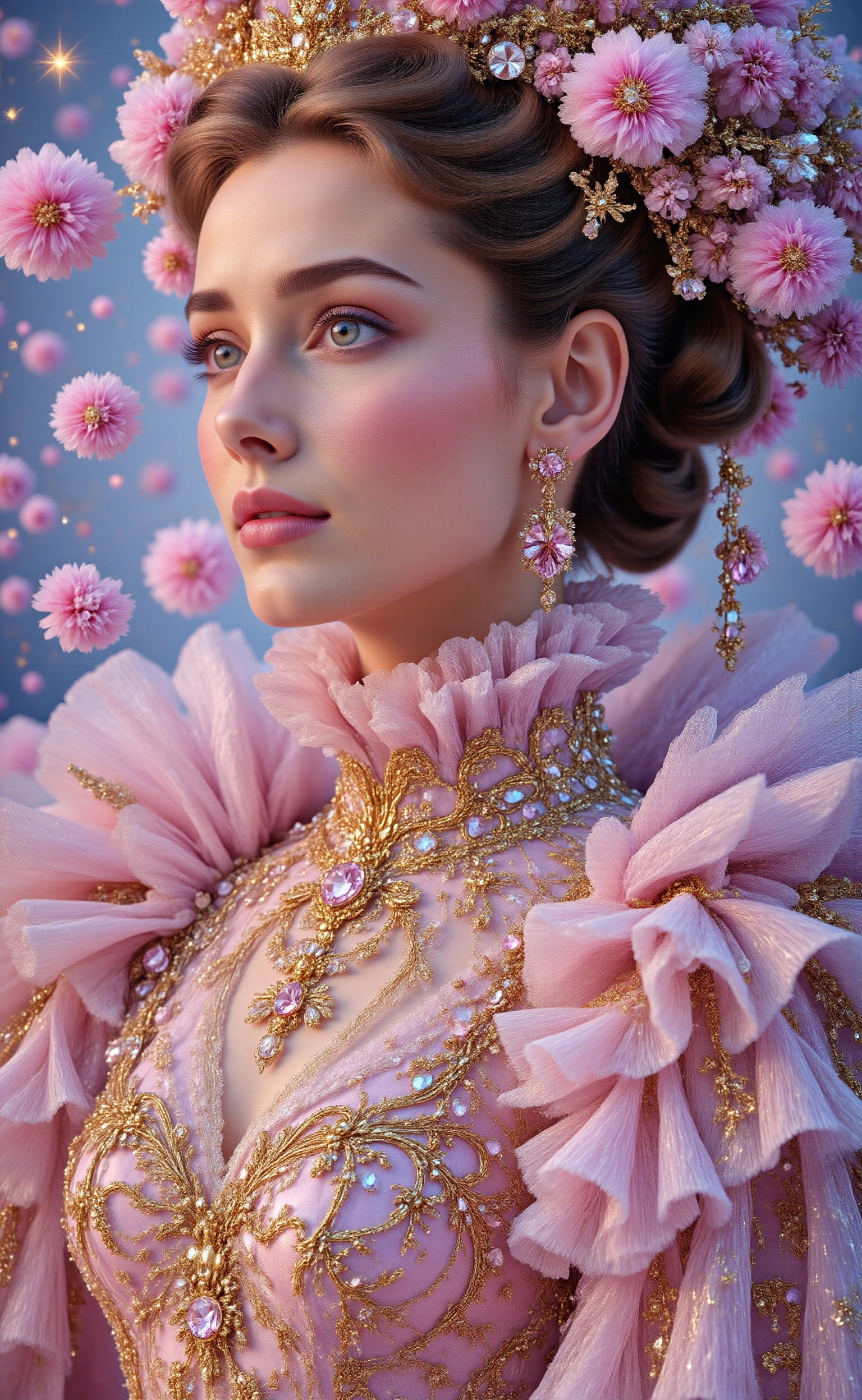 A print advertisement for Swarovski crystal earrings close-up shot by a noble lady. This crystal earring is a bell earring...