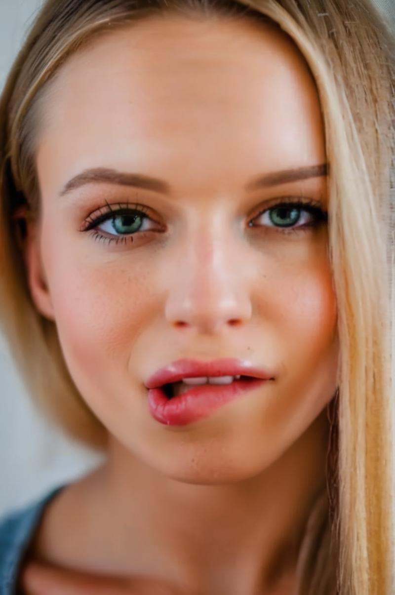 coped face,  close up portrait photo of an 20 years old european blonde haired woman,  enjoying live on Tensor.Art