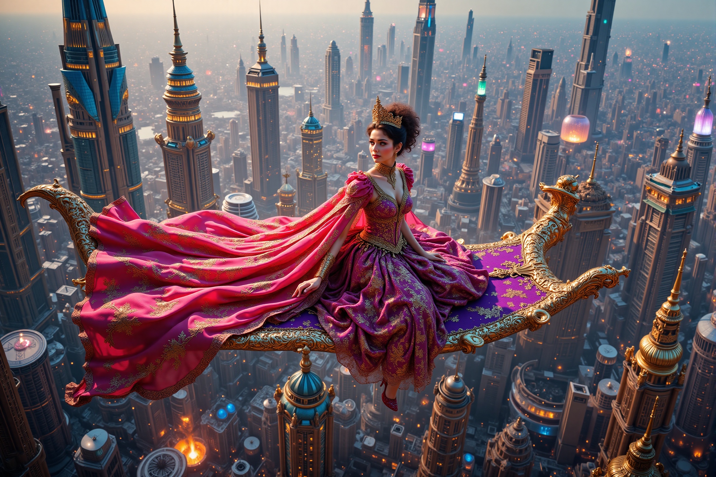 In this breathtaking masterpiece,  a beautiful elegant lady wears an aladdin princess costume,  effortlessly sitting on he...