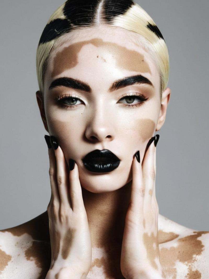 fashion editorial style a fashion editorial photography of a vitiligo pale woman,  by Maryam Hashemi, on Tensor.Art