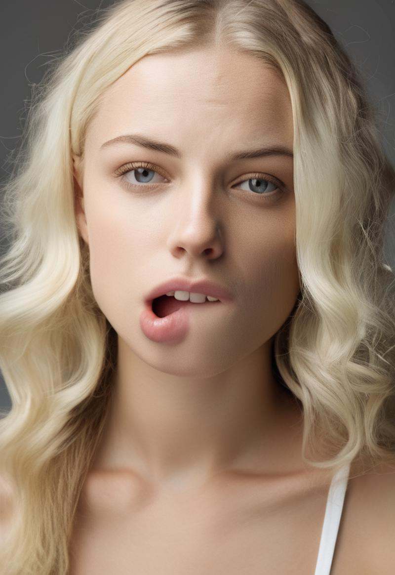 photo of a 20yo woman with blond hair \(biting on own lips\) on Tensor.Art