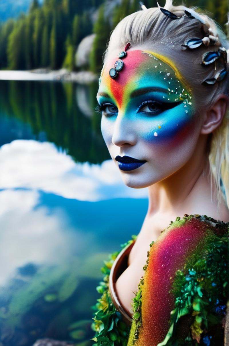 photo from a lake on a mountain,  style \(artistic makeup\) on Tensor.Art