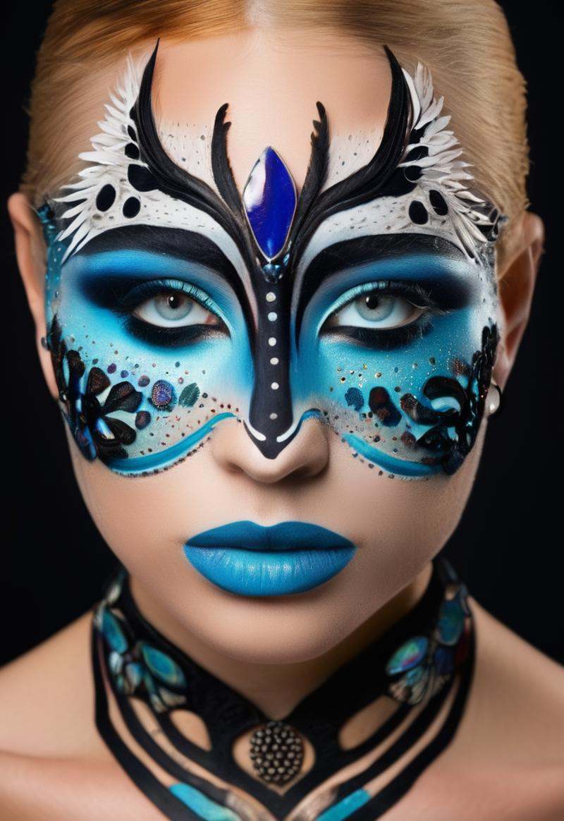 portrait photo of a 20yo woman,  style \(artistic makeup with with animal colores\) on Tensor.Art