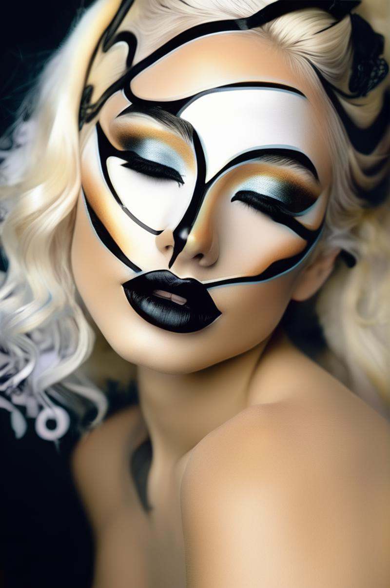 photo of a 20yo woman with blond hair ,  style \(artistic makeup with black lines\) on Tensor.Art