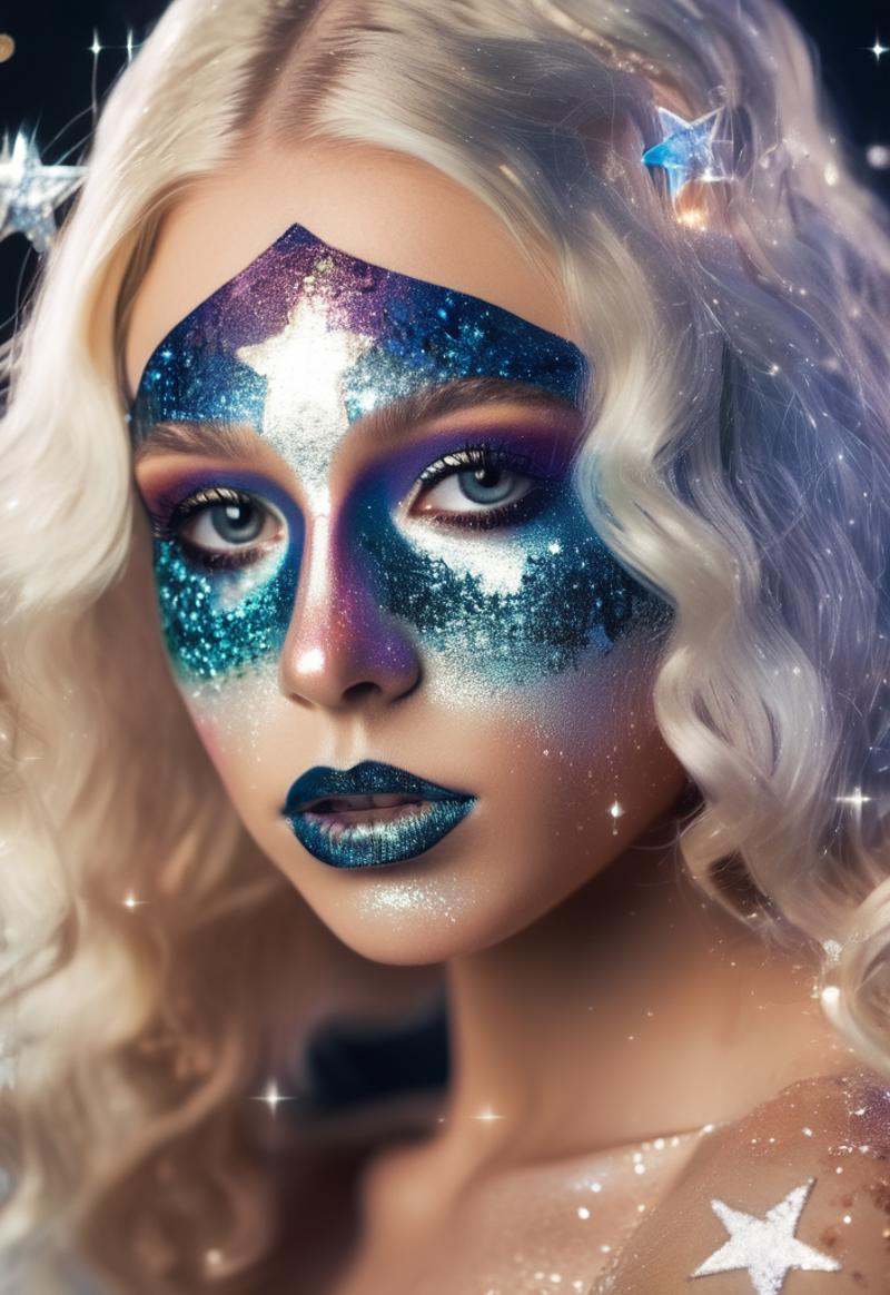 photo of a 20yo woman with blond hair style \(artistic makeup with stars and glitter\) on Tensor.Art
