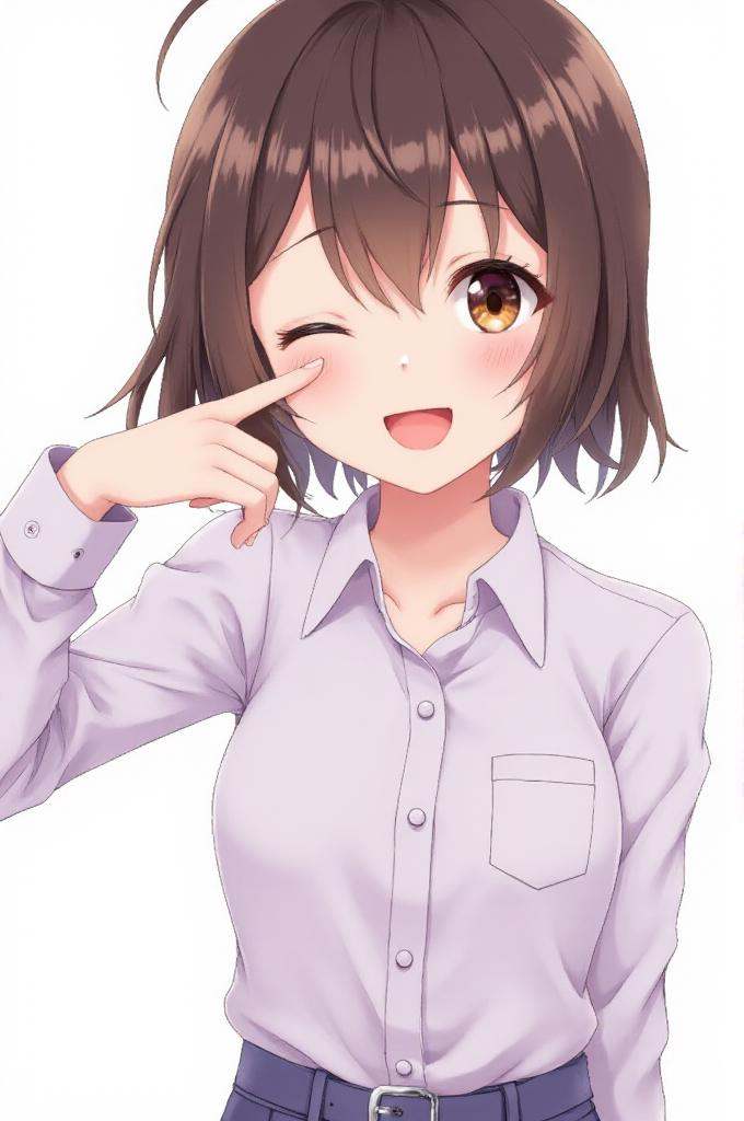 anime_style,  upper body photo of a 14yo girl wearing a shirt ,  (winks with one eye at viewer) on Tensor.Art