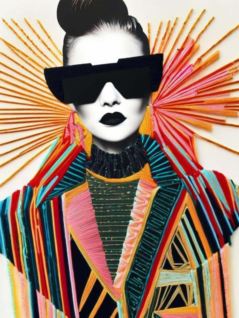 A futuristic fashionista emerges as a cyber matrix muse,  her attire a blend of digital decadence and retro-futuristic opu...
