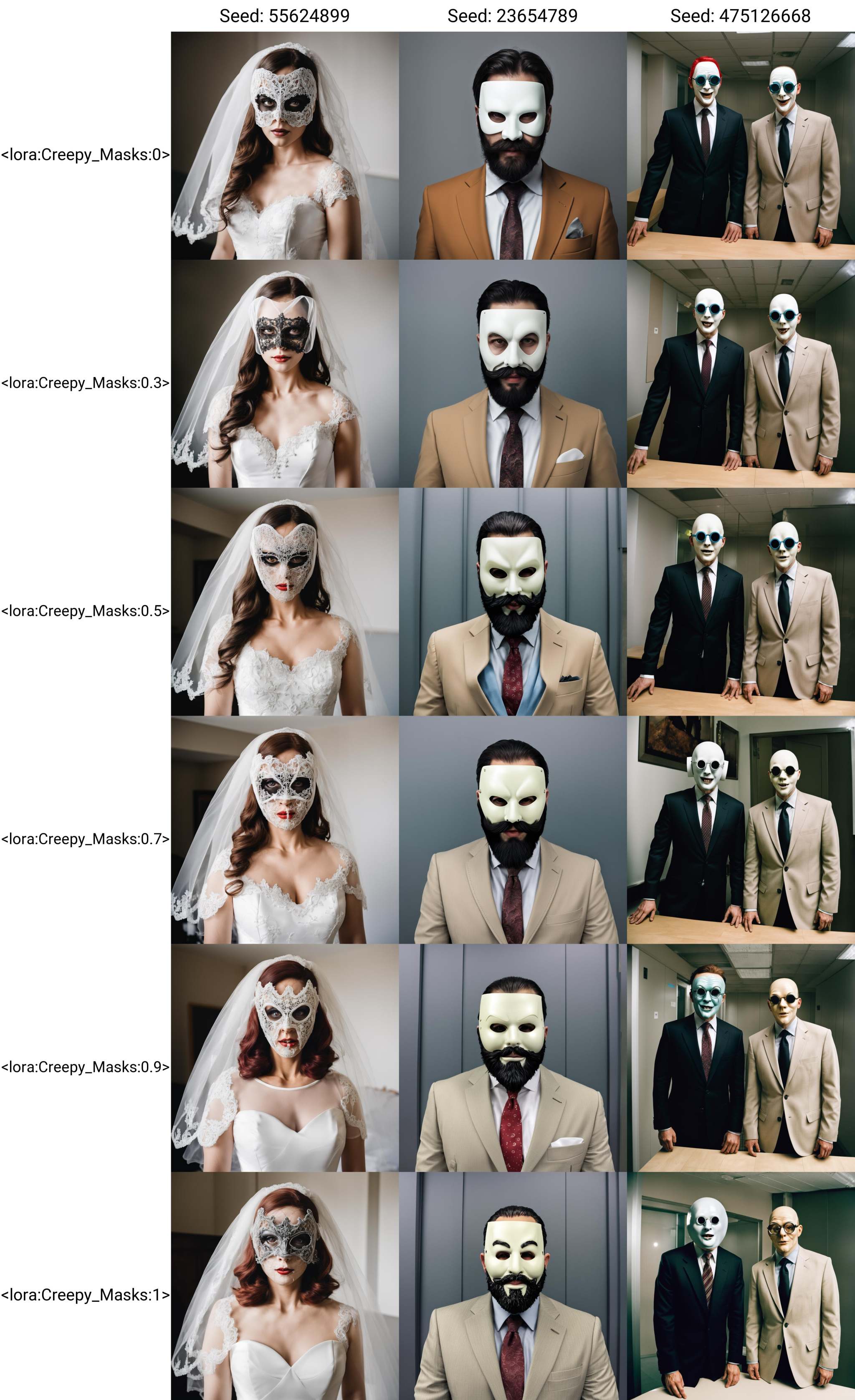 a woman in a bridal dress with a veil wear a creepy silicon mask on Tensor.Art