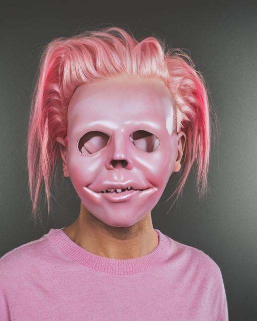 a woman with pink hair and a pink sweater Creepy_mask on Tensor.Art