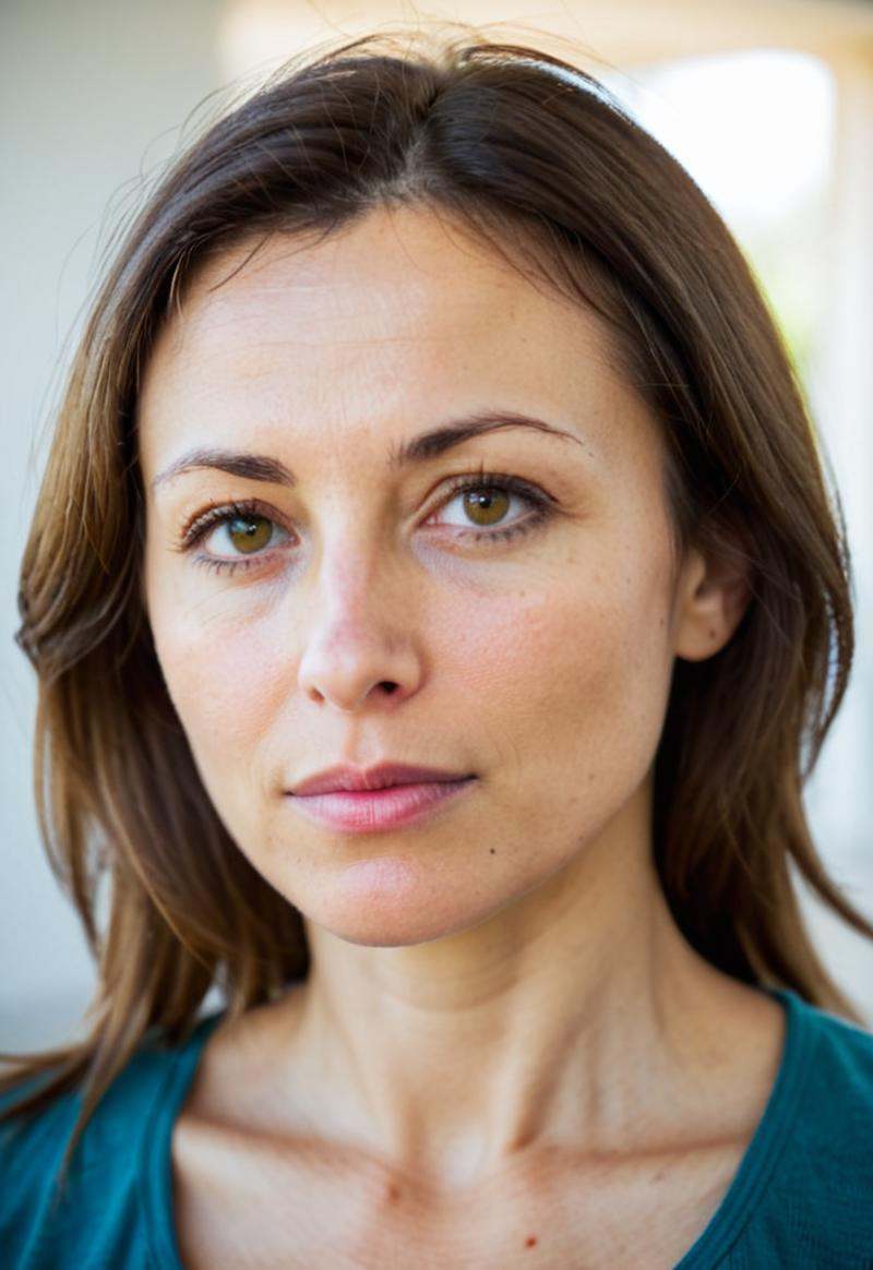 close up portrait of a 40yo woman,  natural light,  Satisfied mood on Tensor.Art
