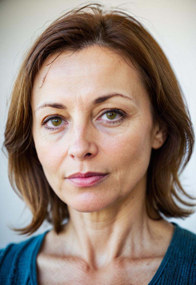 close up portrait of a 50yo european woman,  natural light,  Satisfied mood on Tensor.Art