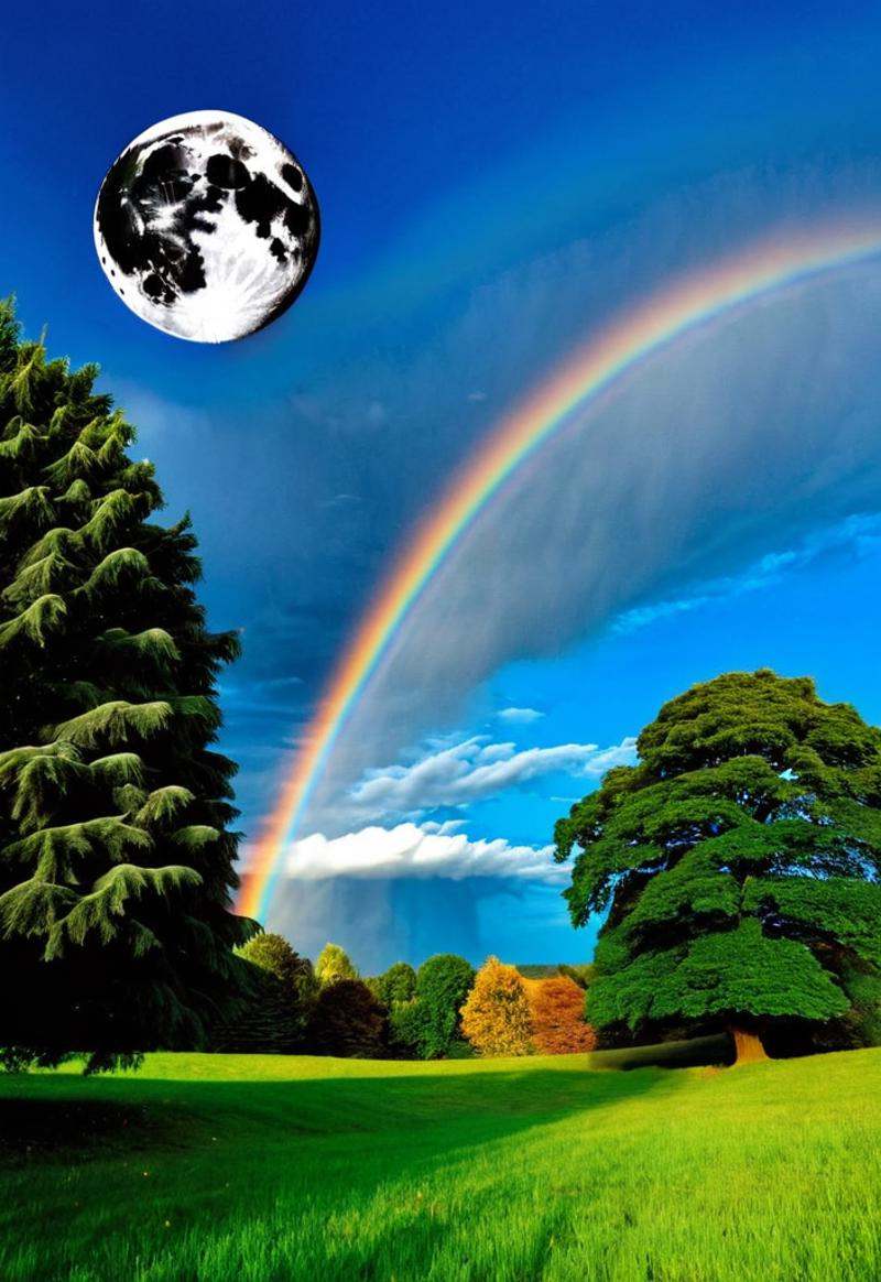 garden and rainbow and moon on Tensor.Art