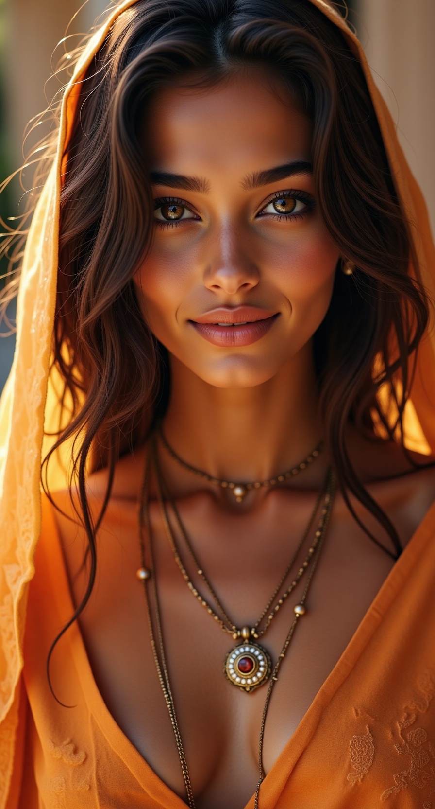 She is a radiant khadija,  her skin glowing like the golden sands of the Sahara desert. Her eyes are like the sparkling wa...