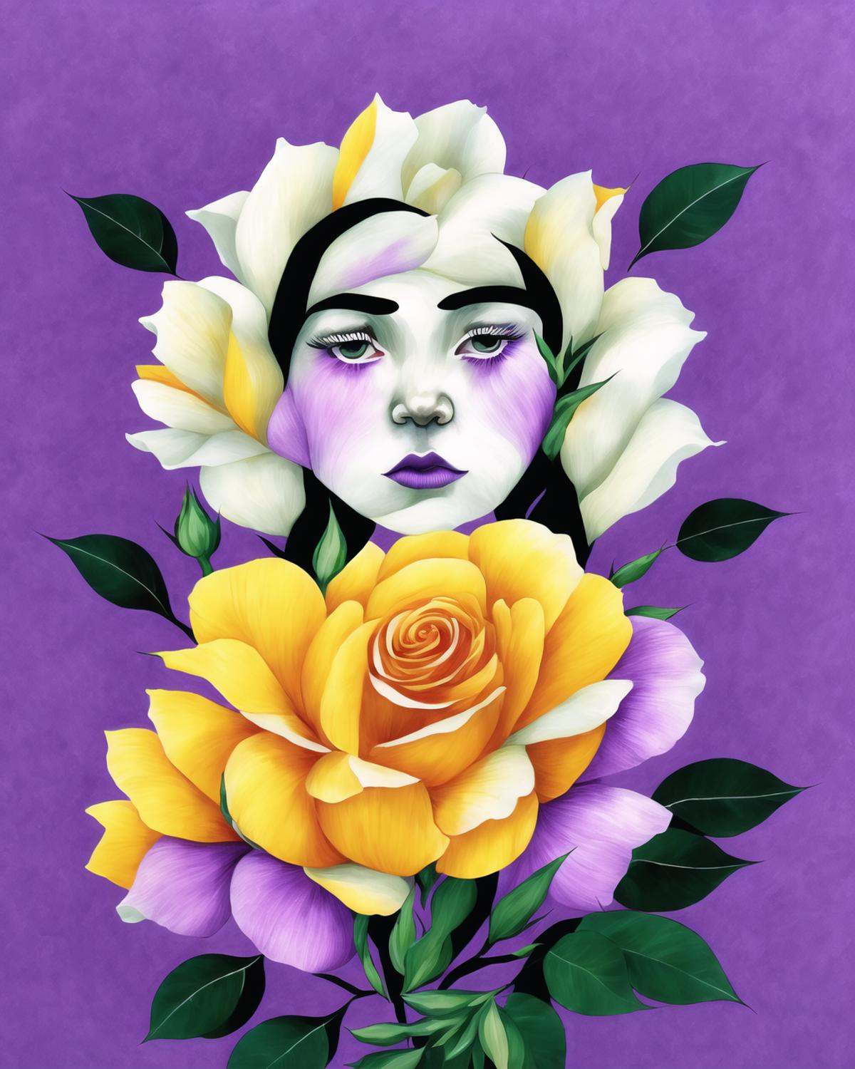 1girl,  black eyes,  black flower on Tensor.Art