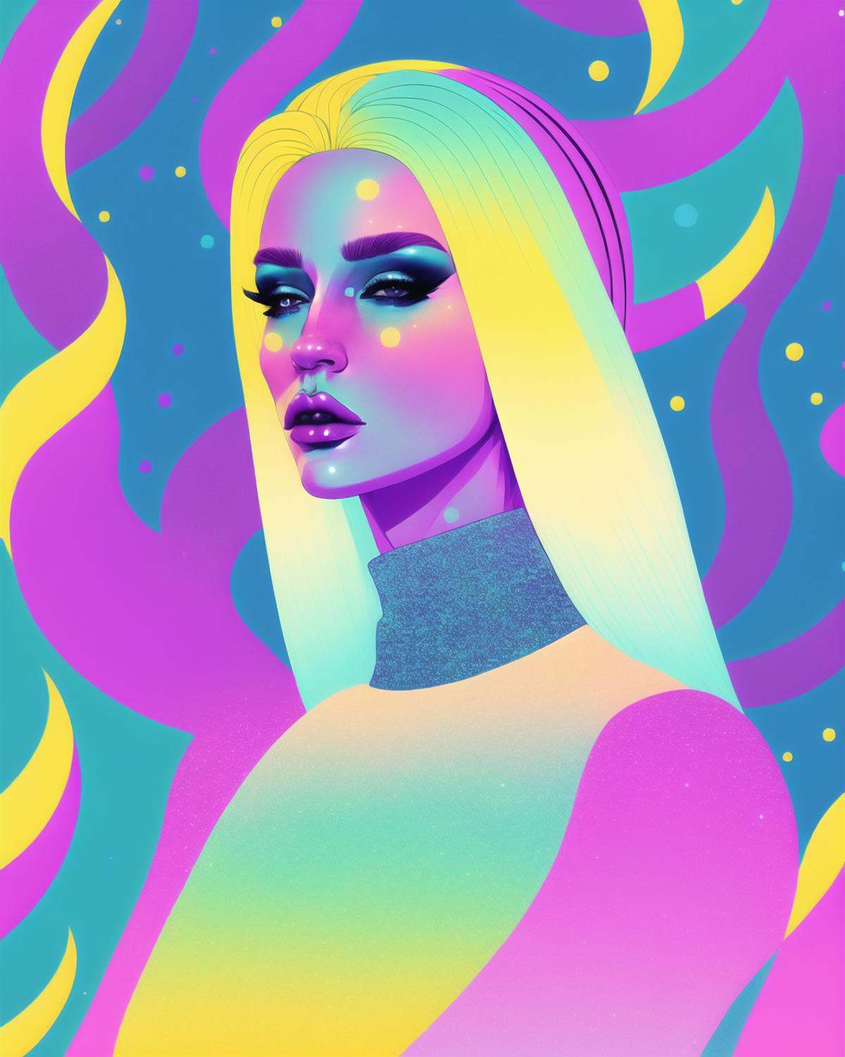 A beautiful blonde female pop artist all pastel sleek futuristic outfit,  with huge headpiece center piece,  clean makeup...