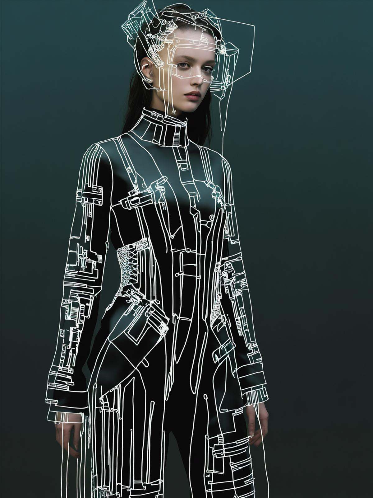 avant-garde cyberwear:0.4,  glitched symphony:0.3,  digital futurism:0.3 on Tensor.Art