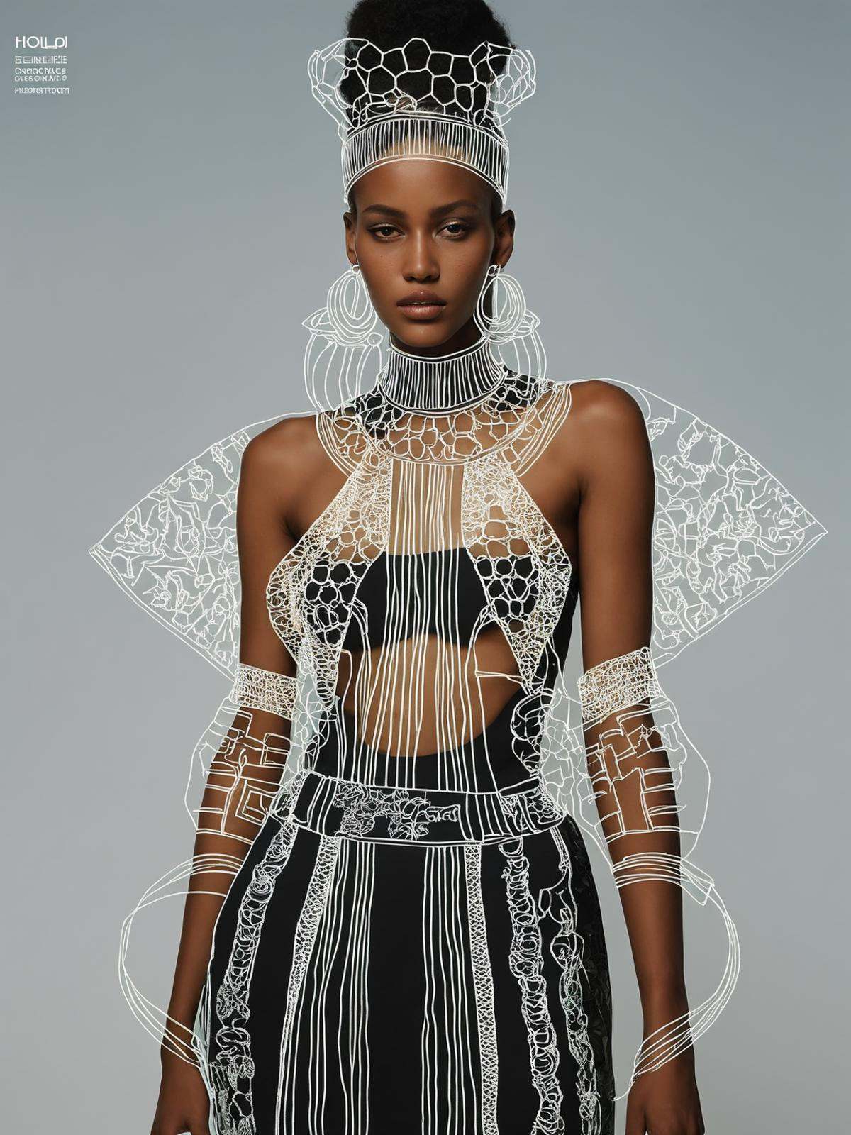 A visionary designer crafting garments that seamlessly merge Afrocentric motifs with holographic fabrics,  manifesting a h...