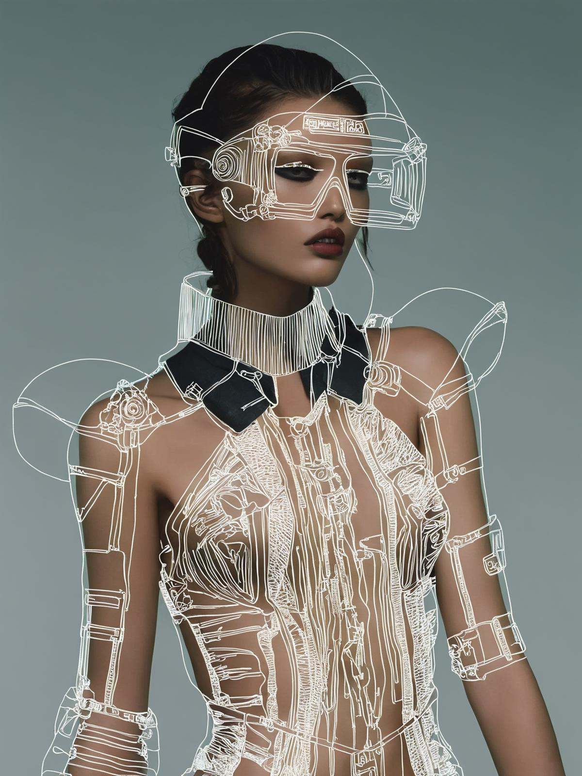 A visionary model leads the virtual vanguard,  her glitched sophistication and cyber-chic allure setting new standards for...