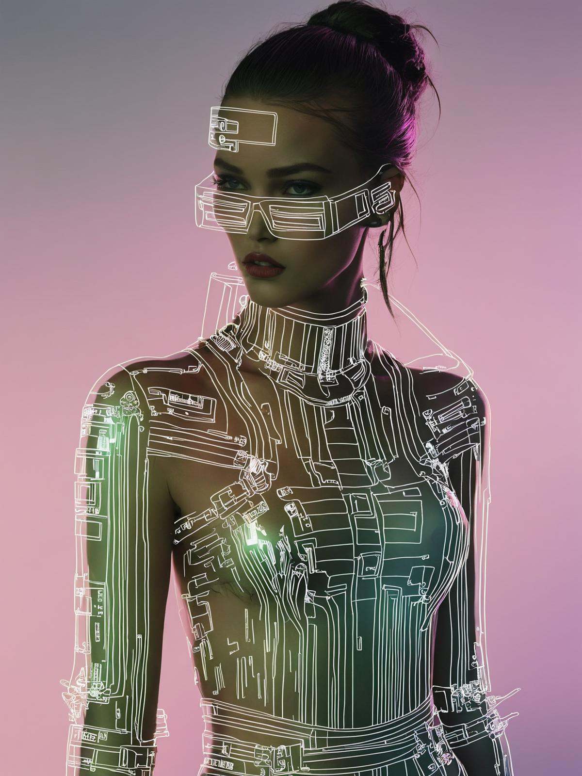 data-driven diva:0.4,  cyberpunk elegance:0.3,  holographic haute:0.3 on Tensor.Art