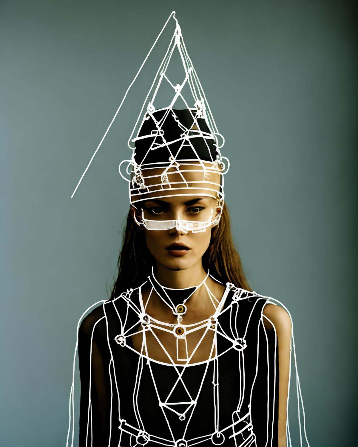 a woman with a geometric headpiece on her head and a necklace on her neck,  ,  lines_clothes on Tensor.Art