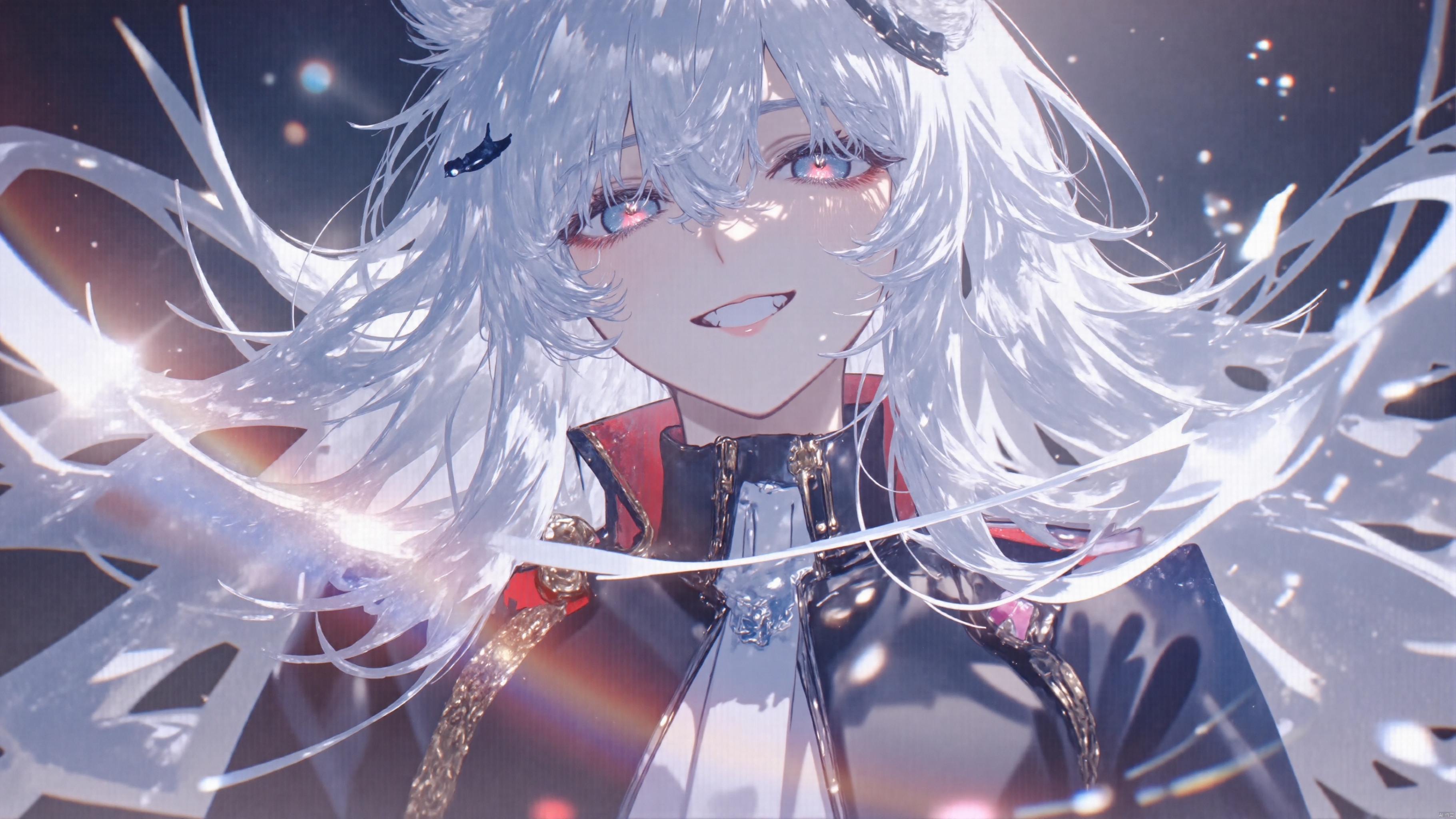 Girl, lappland, smile, full_shot,medium_shot,highres,illustration, masterpiece,best quality,
1girl,long white hair,military-style black jacket,single, long hair, backlighting,depth of field,cinematic lighting,light particles,lens flare, wolf ears,(artist:quasarcake:0.8),extreme aesthetic,(wlop:0.6),honjou honjou raita,lack,rella,wanke, raita,lack,rella,wanke,masterpiece,best quality,good quality,newest,year 2024,year 2023,very aesthetic,absurdres,Visual impact,A shot with tension, ultra-high resolution,32K UHD,sharp focus,best quality,masterpiece,Emotionalization,unconventional supreme masterpiece,masterful details,temperate atmosphere,with a high end texture,in the style of fashion photography, (Visual impact:1.2),giving the poster a dynamic and visually striking appearance,impactful picture,offcial art,colorful,splash of color,movie perspective, masterpiece,best quality,amazing quality,very aesthetic,absurdres,best quality,newest,gylm,wxst,Lappland