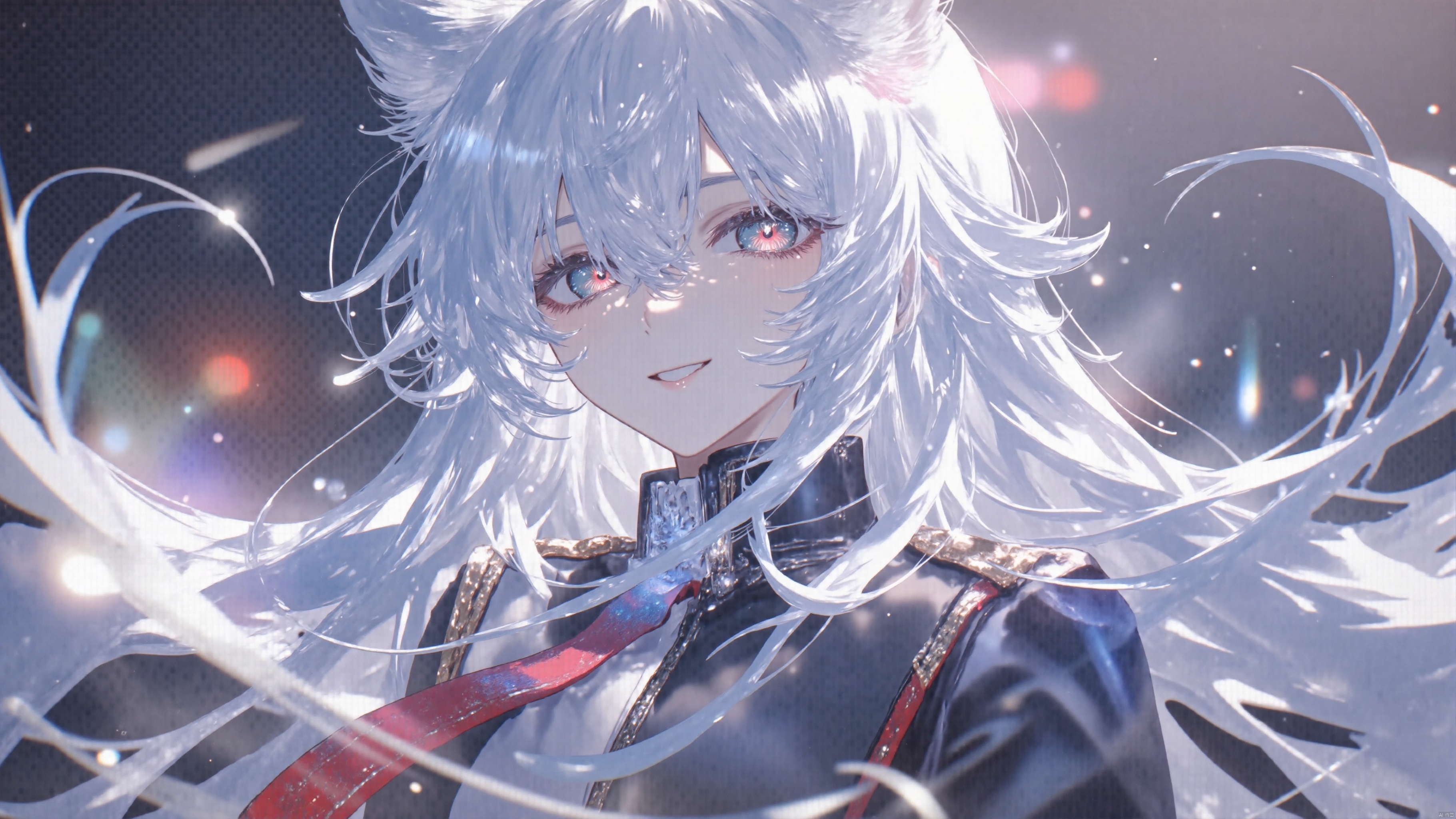 Girl, lappland, smile, full_shot,medium_shot,highres,illustration, masterpiece,best quality,
1girl,long white hair,military-style black jacket,single, long hair, backlighting,depth of field,cinematic lighting,light particles,lens flare, wolf ears,(artist:quasarcake:0.8),extreme aesthetic,(wlop:0.6),honjou honjou raita,lack,rella,wanke, raita,lack,rella,wanke,masterpiece,best quality,good quality,newest,year 2024,year 2023,very aesthetic,absurdres,Visual impact,A shot with tension, ultra-high resolution,32K UHD,sharp focus,best quality,masterpiece,Emotionalization,unconventional supreme masterpiece,masterful details,temperate atmosphere,with a high end texture,in the style of fashion photography, (Visual impact:1.2),giving the poster a dynamic and visually striking appearance,impactful picture,offcial art,colorful,splash of color,movie perspective, masterpiece,best quality,amazing quality,very aesthetic,absurdres,best quality,newest,gylm,wxst,Lappland