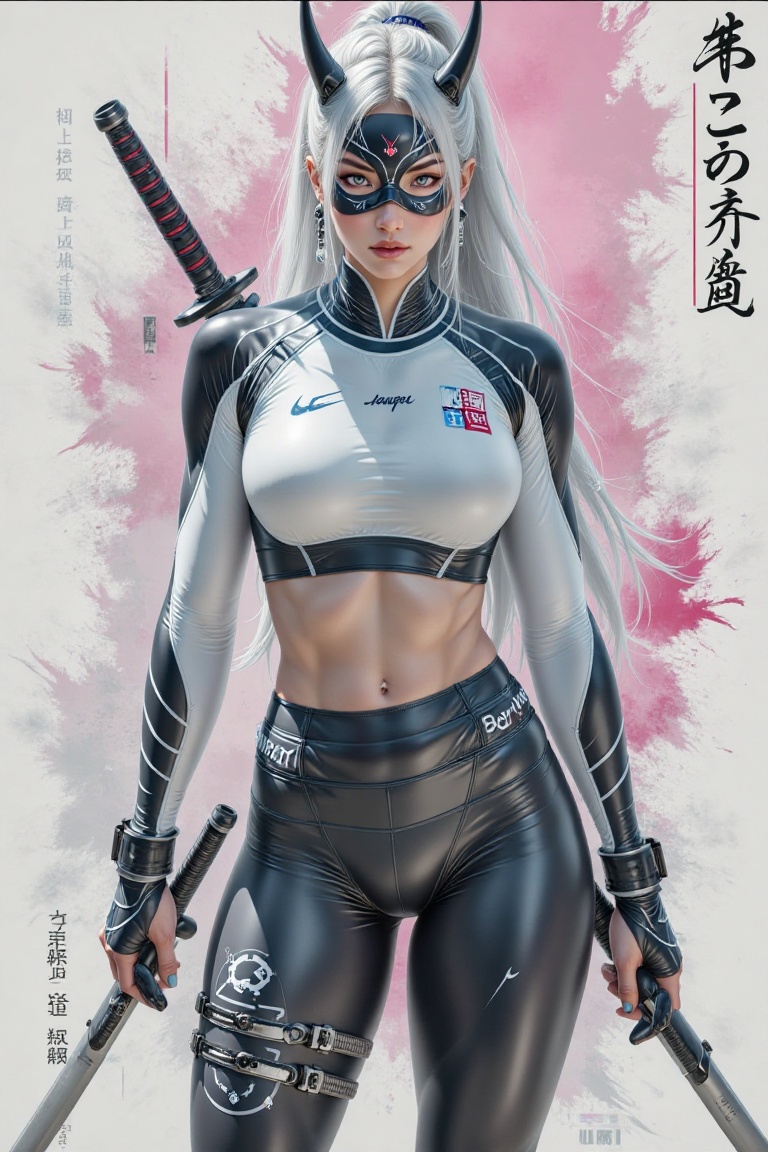 "A striking futuristic character with a cyberpunk aesthetic,  depicted as a tall,  fierce female warrior. She has long on...