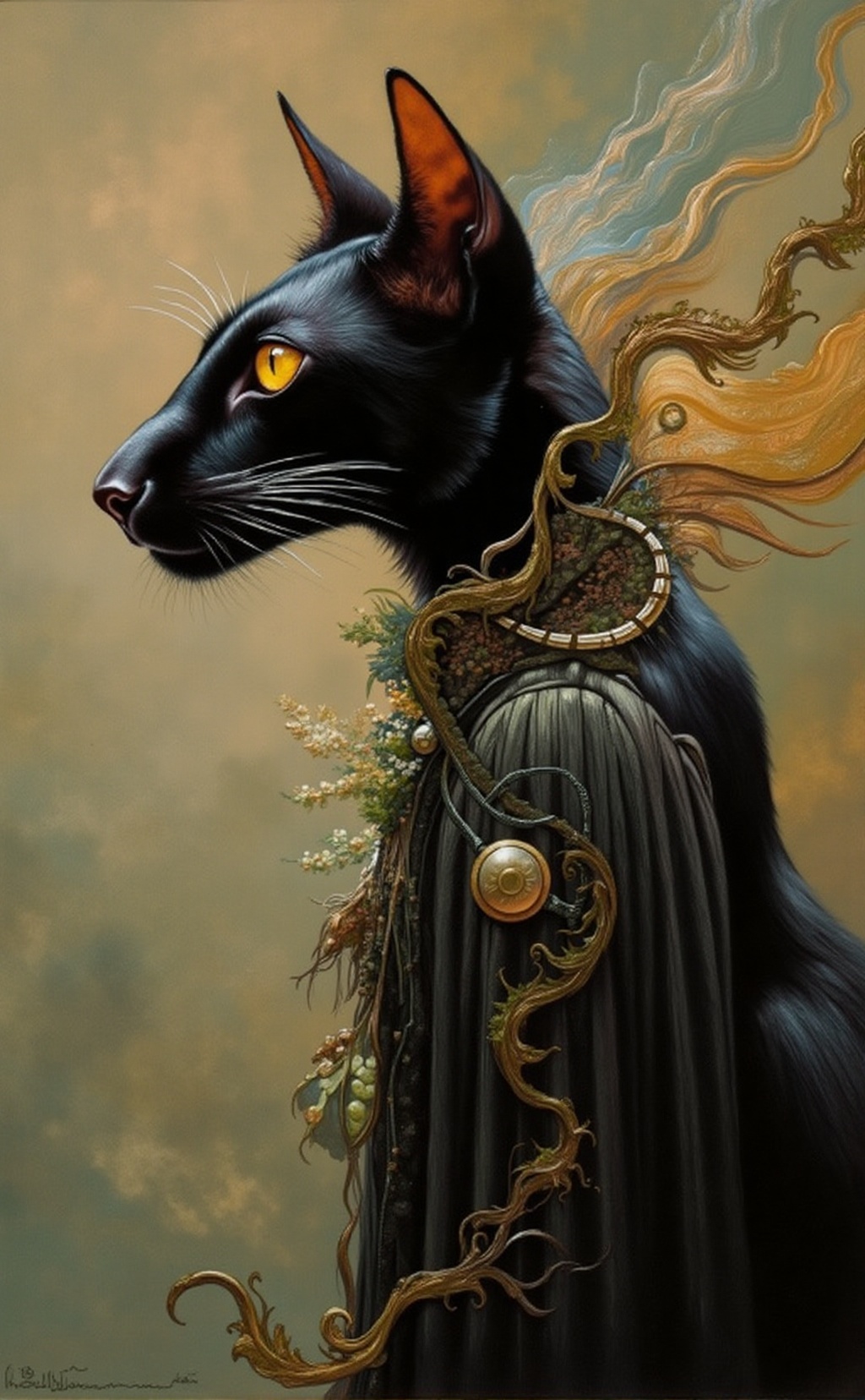 This is a highly detailed,  surreal,  and fantastical fabelrealm style artwork. The central subject is a stylized on Tenso...