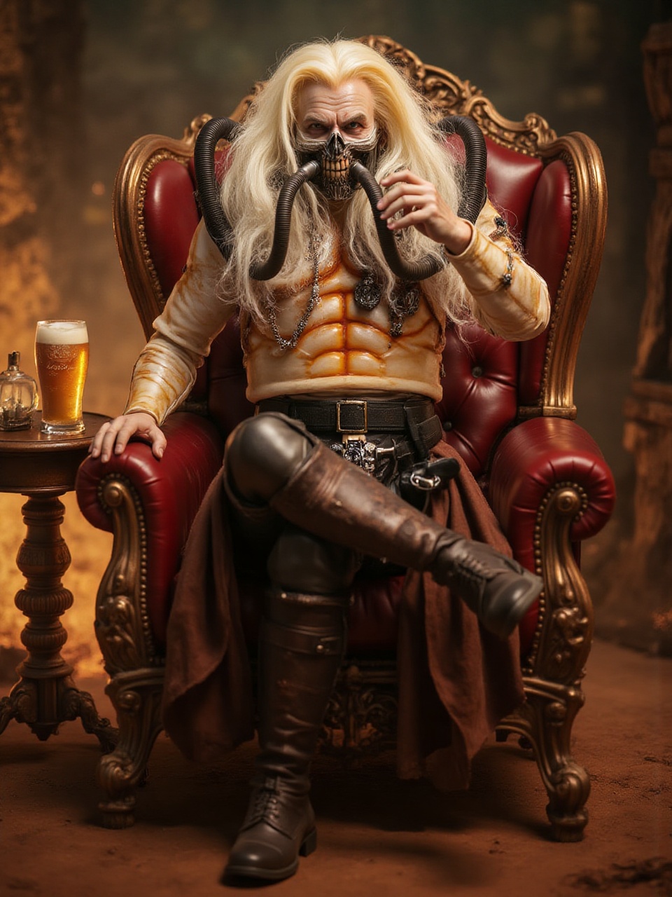 IMMORTANT JOE sit on healing chair,  while drinking cold cola,  hot dessert on Tensor.Art