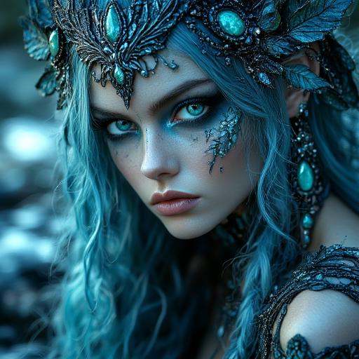 pastelgoth The image is a highly detailed,  ethereal woman with an otherworldly appearance. She has long,  almost magical...