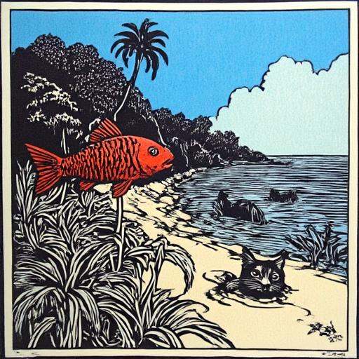 fish,  beach,  plant on Tensor.Art
