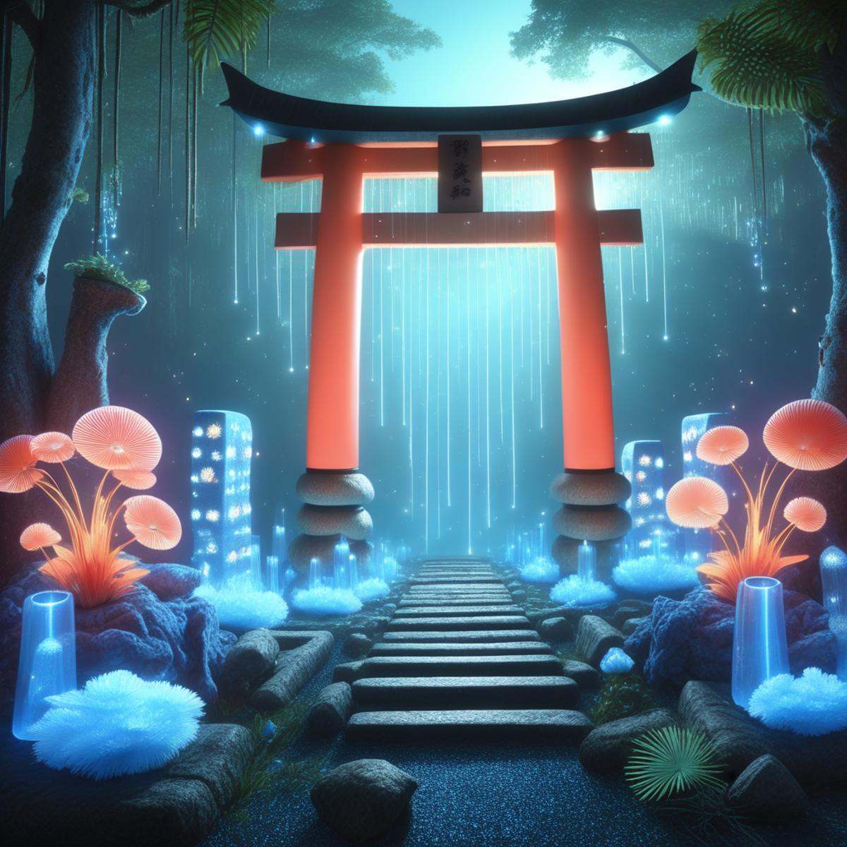 torii,  blue theme,  sunbeam on Tensor.Art