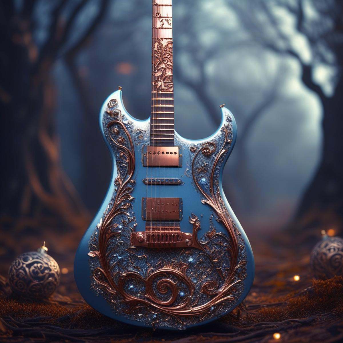 RAW photo of a very detailed guitar with whimsical elements,  magical fairytale landscape,  fantasy style art on Tensor.Art
