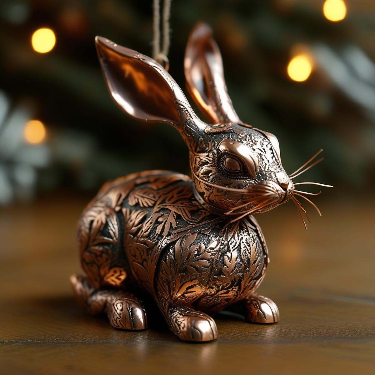 Cute rabbit copper ornament,  intricate details,  focus blur on Tensor.Art
