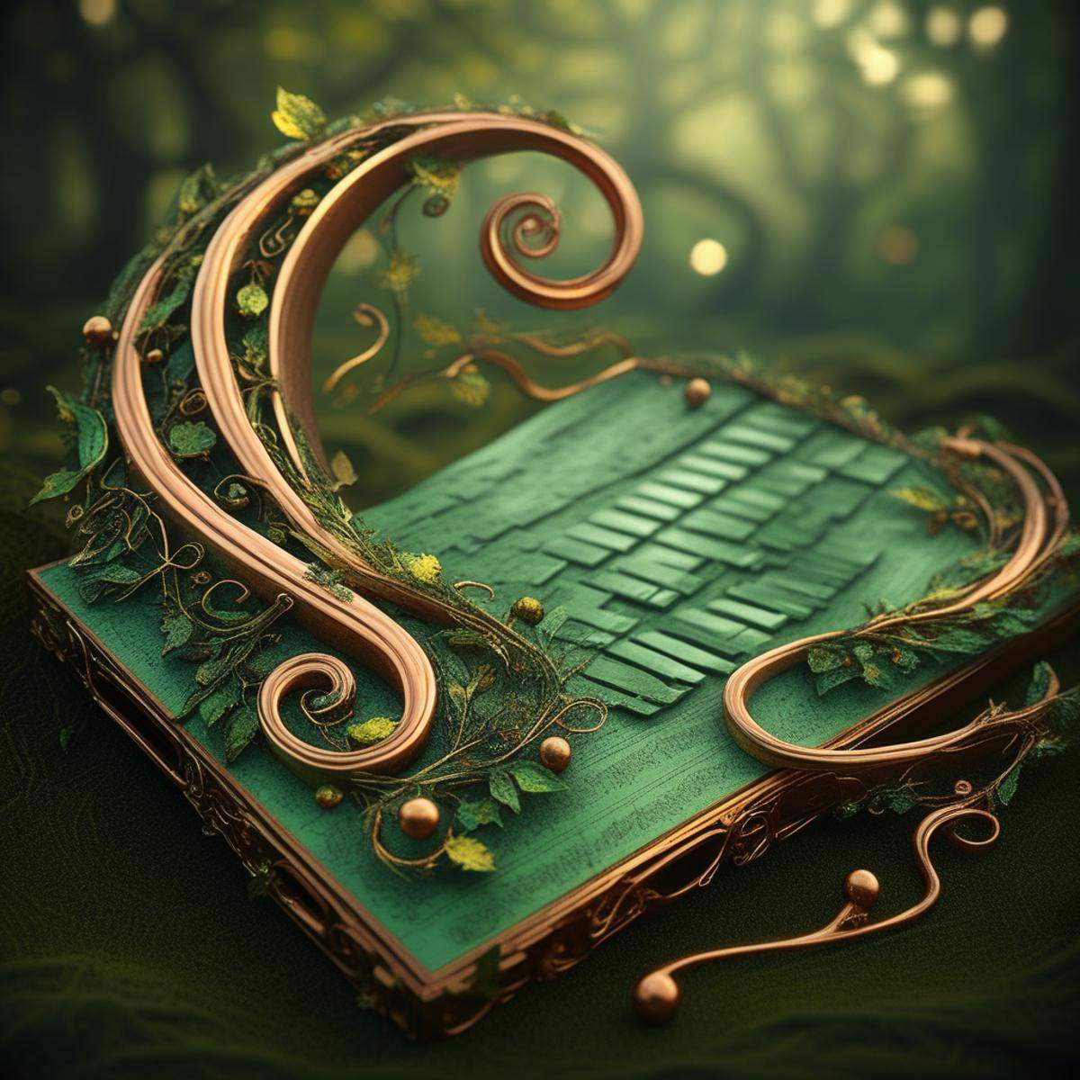 RAW photo of a very detailed musical notes with whimsical elements,  magical fairytale landscape,  fantasy style art on Te...