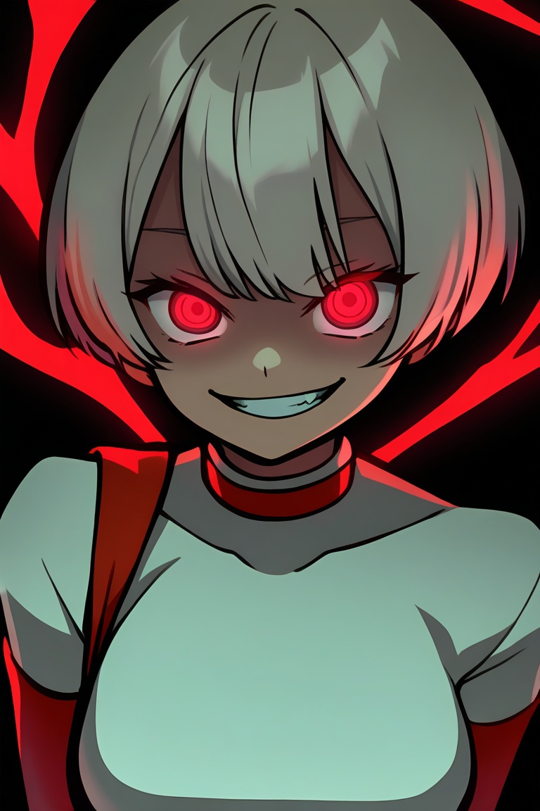1girl,  white short hair,  red neon eyes on Tensor.Art
