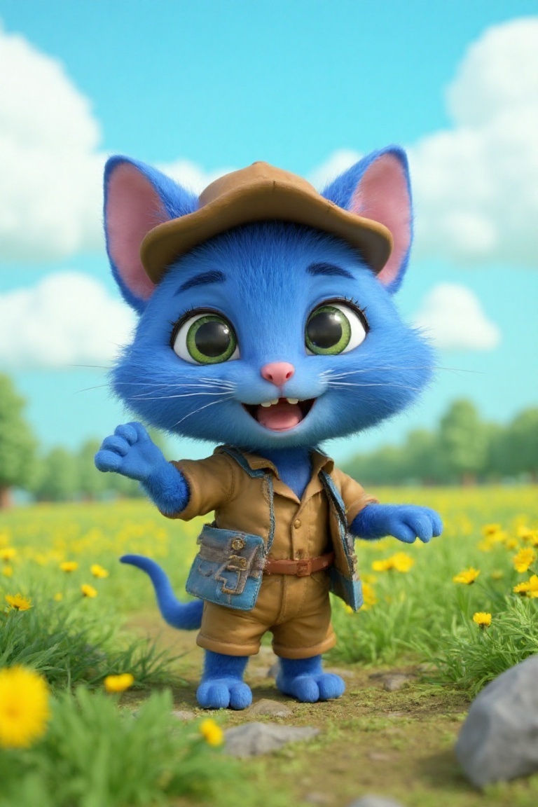 (Cute blue fury cat),  (playing explorers),  (wearing explorers costume) on Tensor.Art