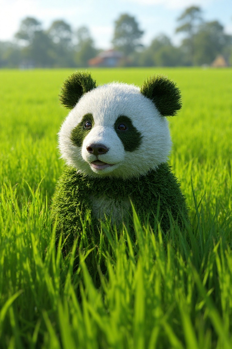 Breathtaking. A beautiful panda shaped by cutting crops in a green crop field. The panda is cute and the art work is amazi...