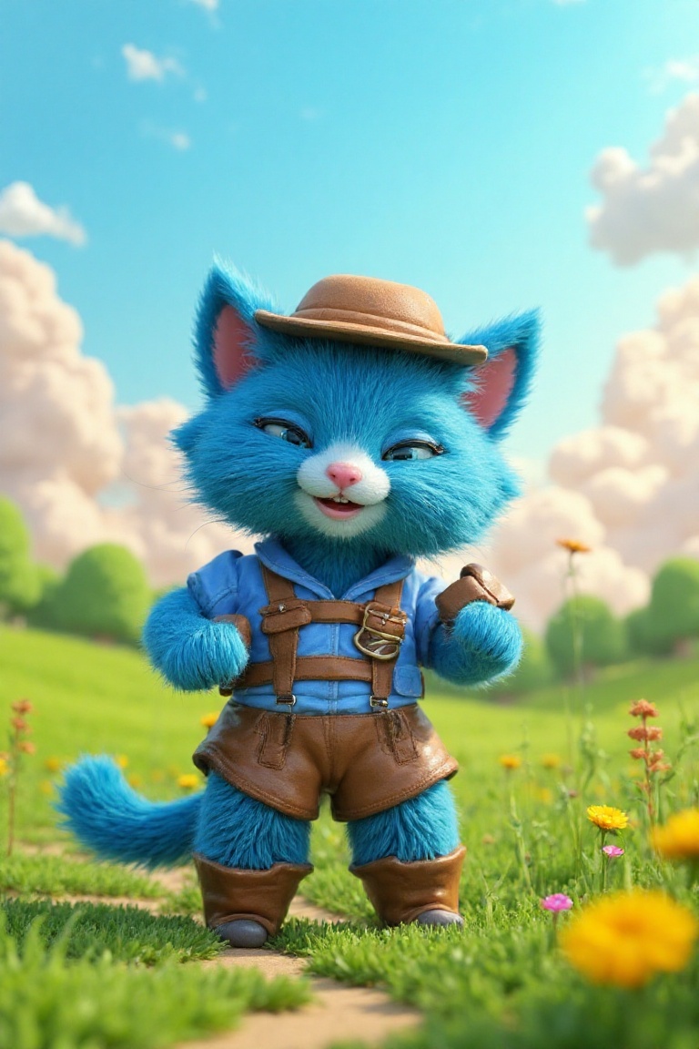 (Cute blue fury cat),  (playing explorers),  (wearing explorers costume) on Tensor.Art