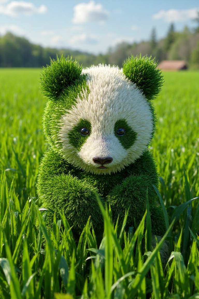 Breathtaking. A beautiful panda shaped by cutting crops in a green crop field. The panda is cute and the art work is amazi...