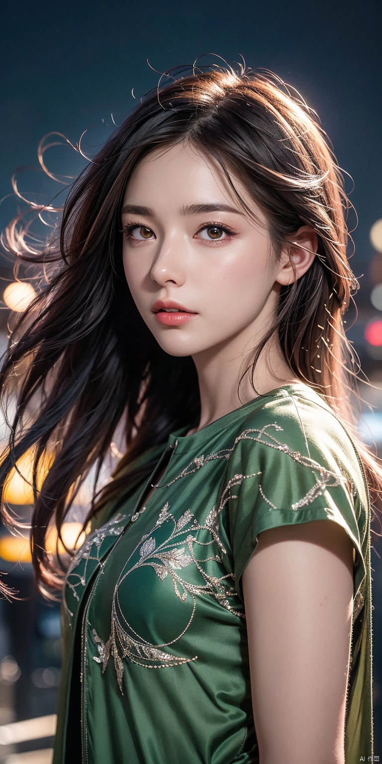 (masterpiece, best quality, ultra-detailed, highres, best illustration),1girl, solo,(male focus:0.8), transgender male, red hair, green hair, heterochromia, purple eyes, two tone hair, ,side lighting, lustrous skin,(shine), (shiny skin, cetlic elements, norse heritage), ray tracing, shirt, wind swept hair, detailed hair, detailed face, ,depth_of_field,very detailed background,extreme light and shadow,(detailed eyes) , perfect anatomy, (zentangle, mandala, tangle, entangle), dynamic angle, wide shot, upper body, city scape, extreme light and shadow, night sky