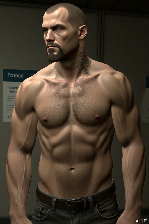 Francis, 1boy, bald, muscular, pecs,