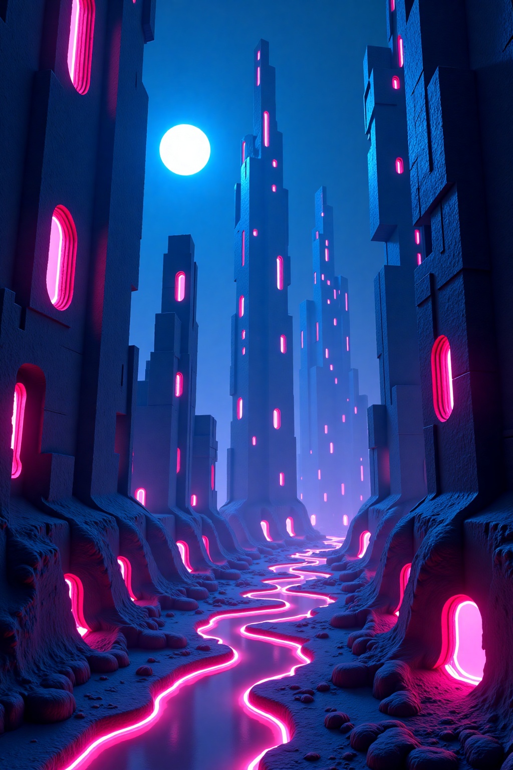 design a low angle shot of a futuristic skyscapper city at midnight. Adv.phongshading on Tensor.Art