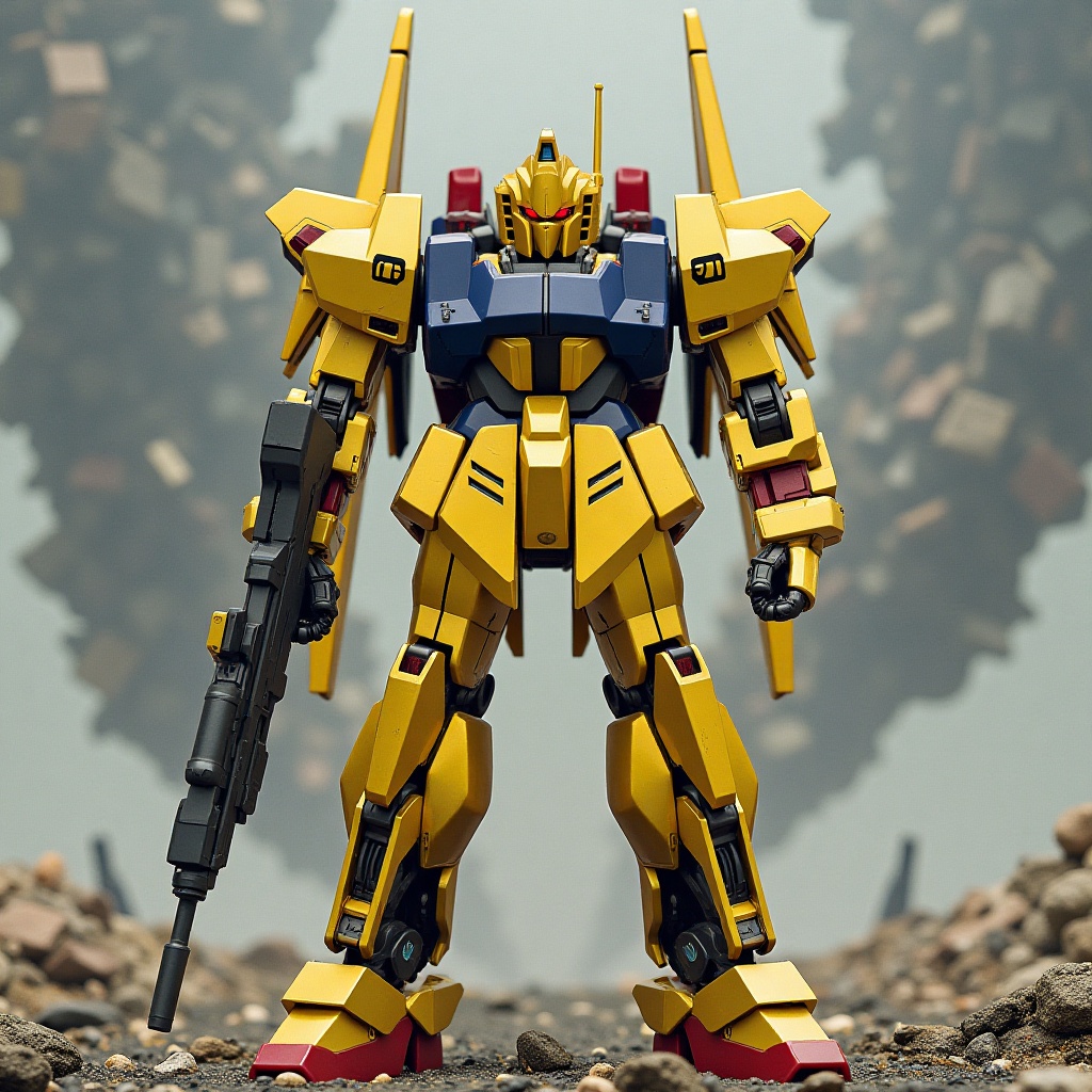 A golden robot stands tall in an open stance. A skyscraper-sized vortex of debris swirls behind it,  yet the robot's gaze...