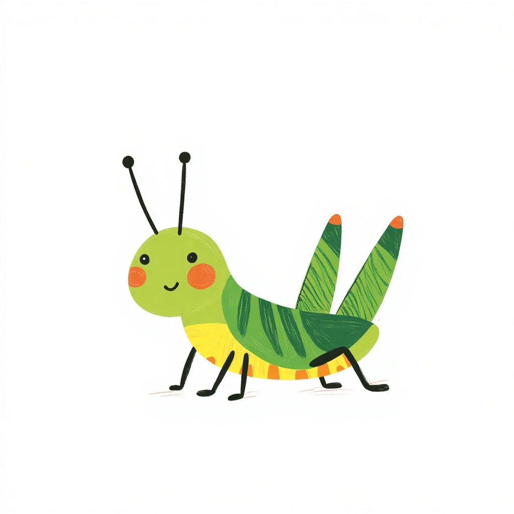 kid_drawing,  a cartoon drawing of grasshopper,  white background on Tensor.Art
