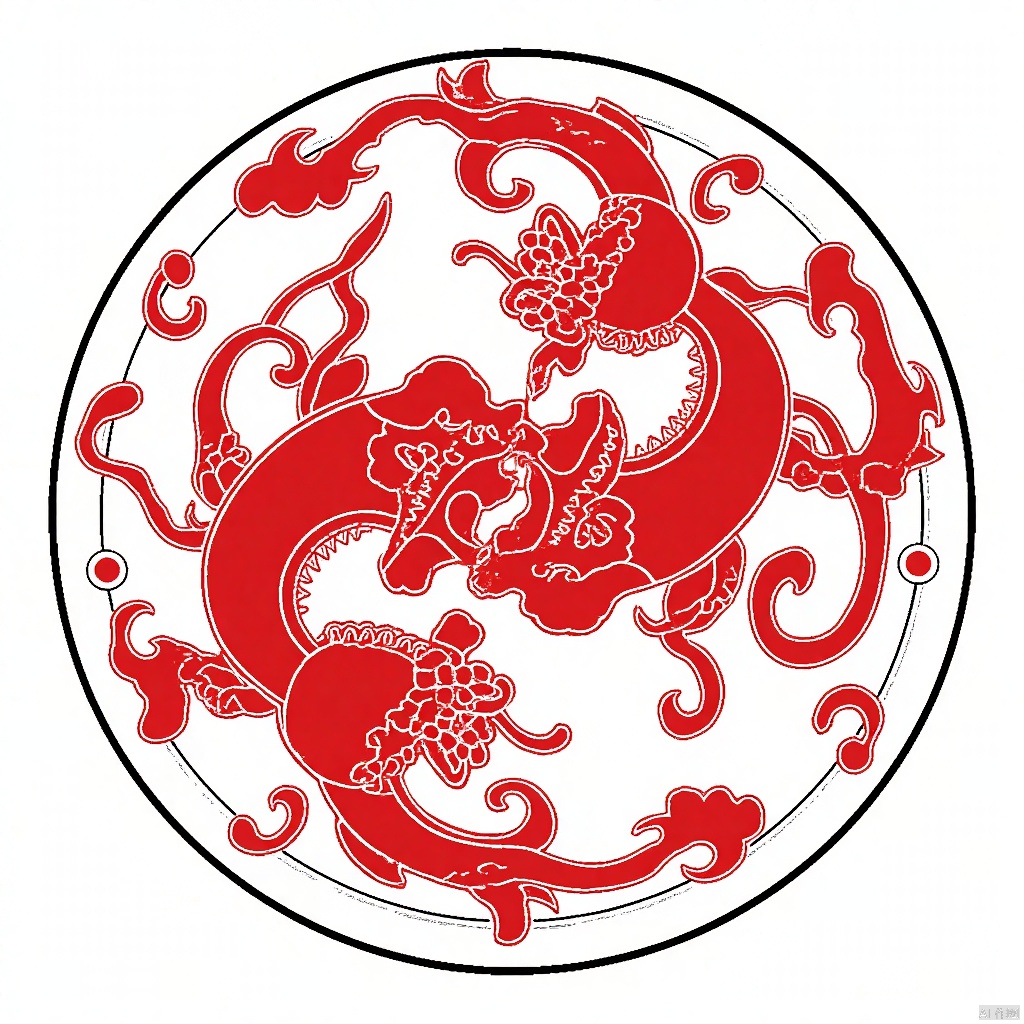 a vibrant red octopus is depicted in the center of a circular white circle. The octopus's tentacles are stretched out, adding a pop of color to the otherwise monochromatic image. The background is a stark white, creating a stark contrast to the octopus and the circle.An eye-level view design,Traditional Chinese Pattern Design